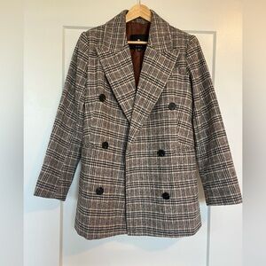 7 For All Mankind Black and Brown Plaid Pea Coat